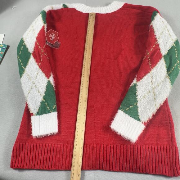 Holiday Time Women’s Christmas Argyle Gnome Cardigan Sweater S Red Green White - Picture 11 of 14